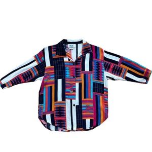 Vintage 90s 3/4 Sleeve Button Down size:Small Southwest Pattern Art To Wear